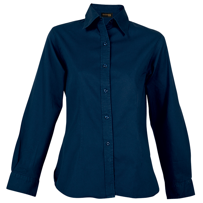 Brushed Cotton Twill Blouse Long Sleeve Ladies - Navy