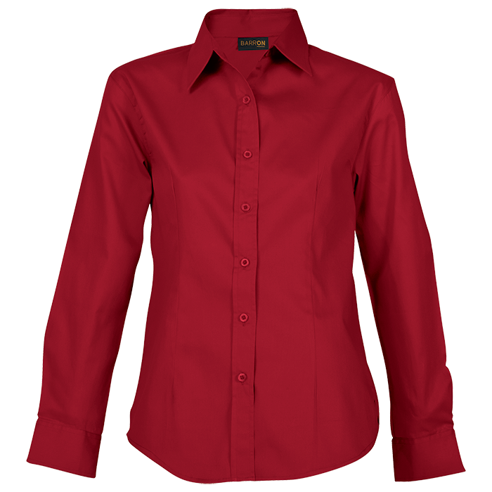 Brushed Cotton Twill Blouse Long Sleeve Ladies - Red