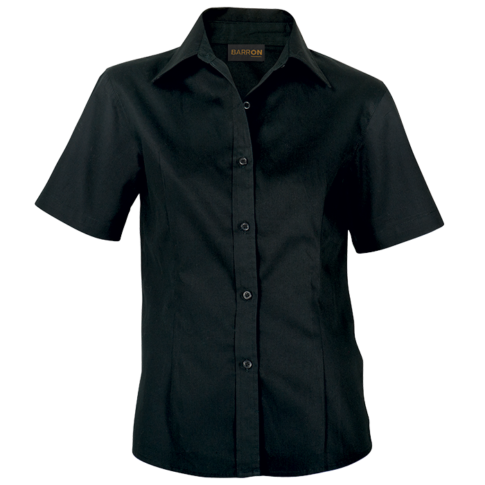 Brushed Cotton Twill Blouse Short Sleeve Ladies - Black