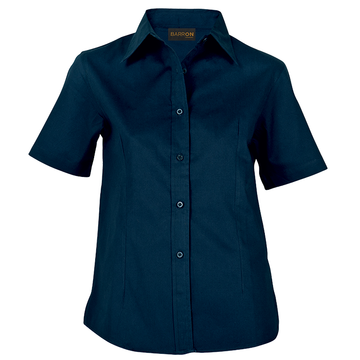 Brushed Cotton Twill Blouse Short Sleeve Ladies - Navy