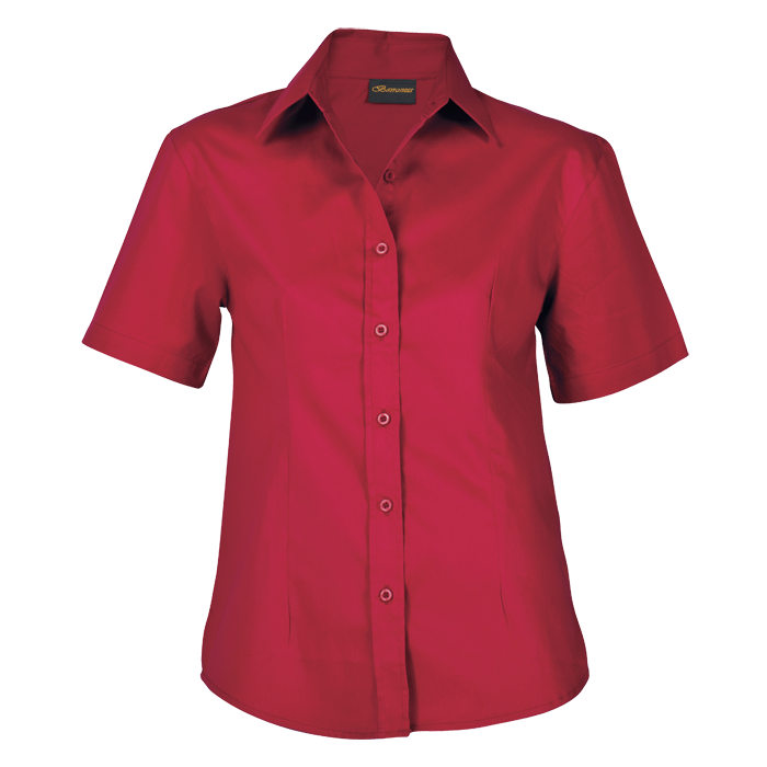 Brushed Cotton Twill Blouse Short Sleeve Ladies - Red