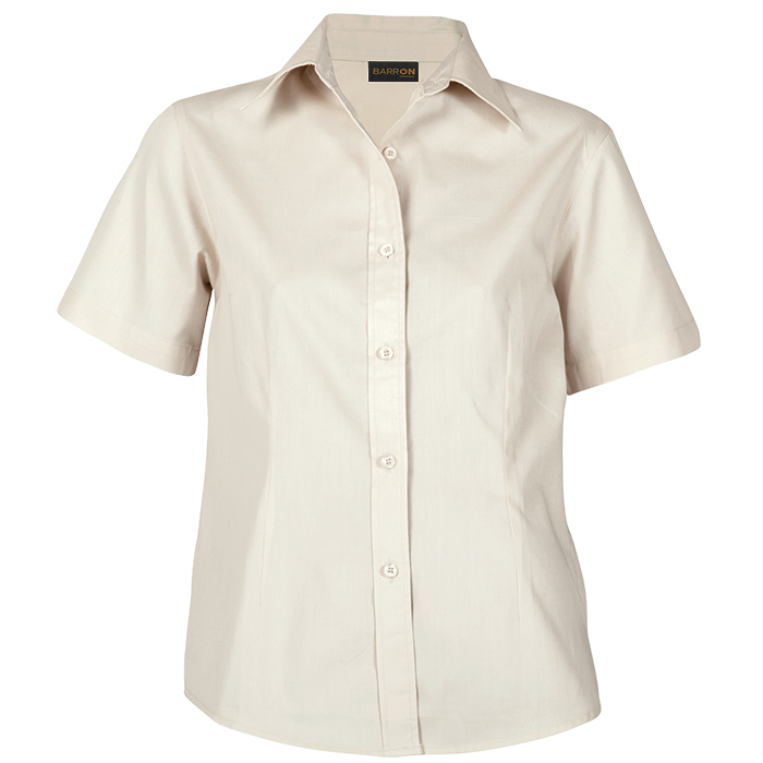 Brushed Cotton Twill Blouse Short Sleeve Ladies - Stone