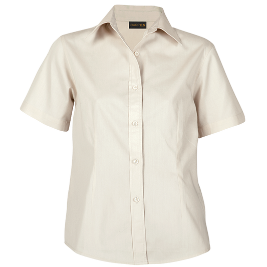 Brushed Cotton Twill Blouse Short Sleeve Ladies - Stone