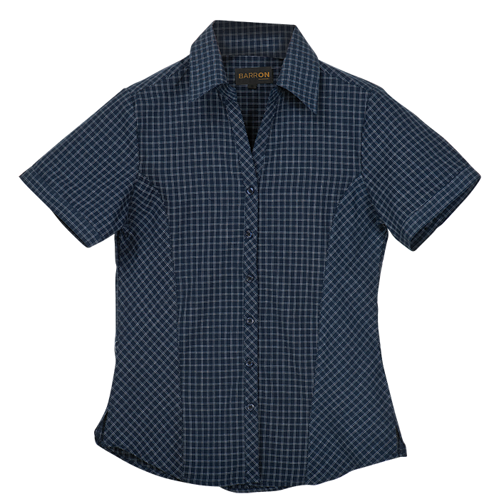 Pioneer Check Blouse Short Sleeve Ladies - Navy