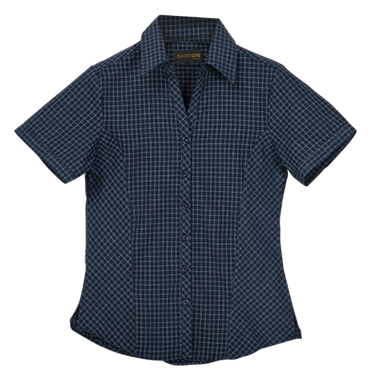 Pioneer Check Blouse Short Sleeve Ladies - Navy