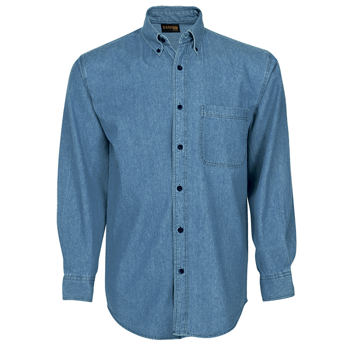 Denim Shirt Long Sleeve Mens - Mid Blue