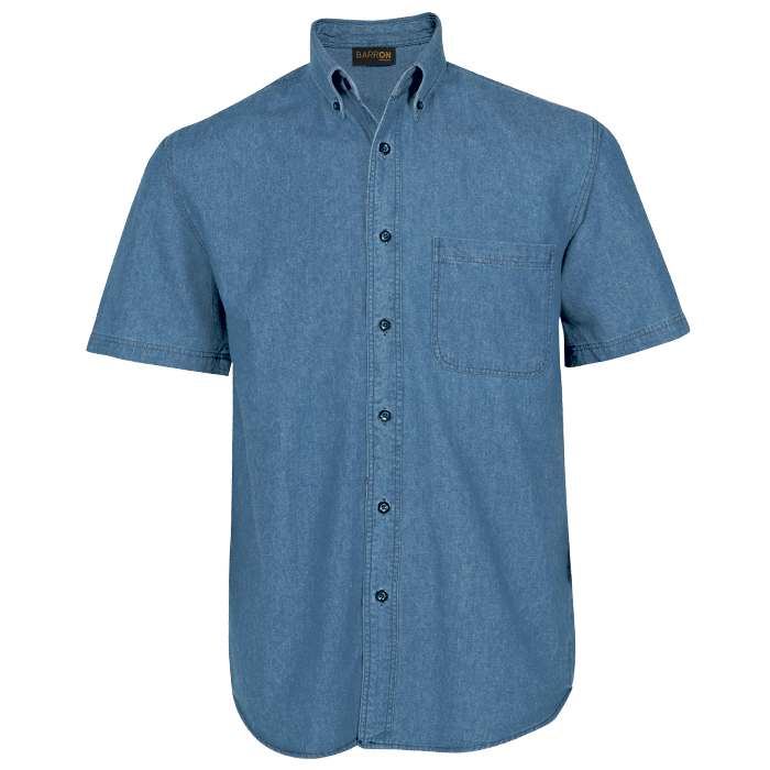 Denim Shirt Short Sleeve Mens - Mid Blue