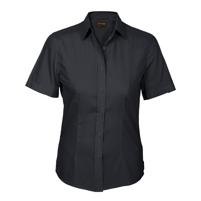 Basic Poly Cotton Blouse Short Sleeve Ladies - Black