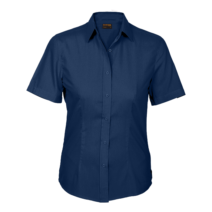 Basic Poly Cotton Blouse Short Sleeve Ladies - Navy