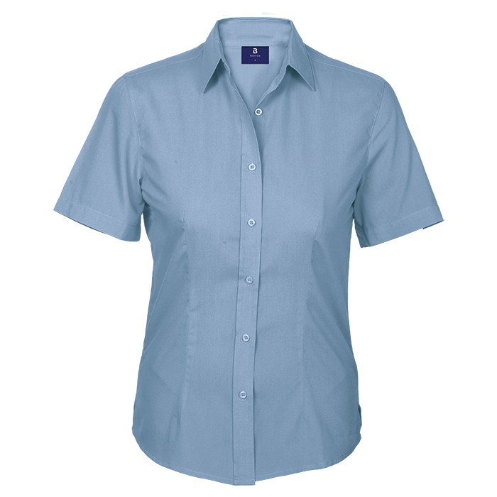Basic Poly Cotton Blouse Short Sleeve Ladies - Pale Blue