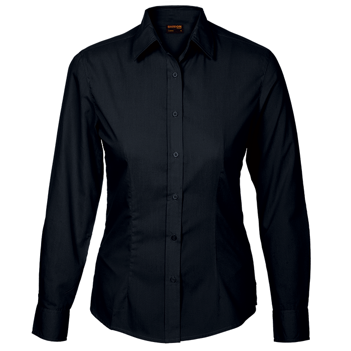 Basic Poly Cotton Blouse Long Sleeve Ladies - Black