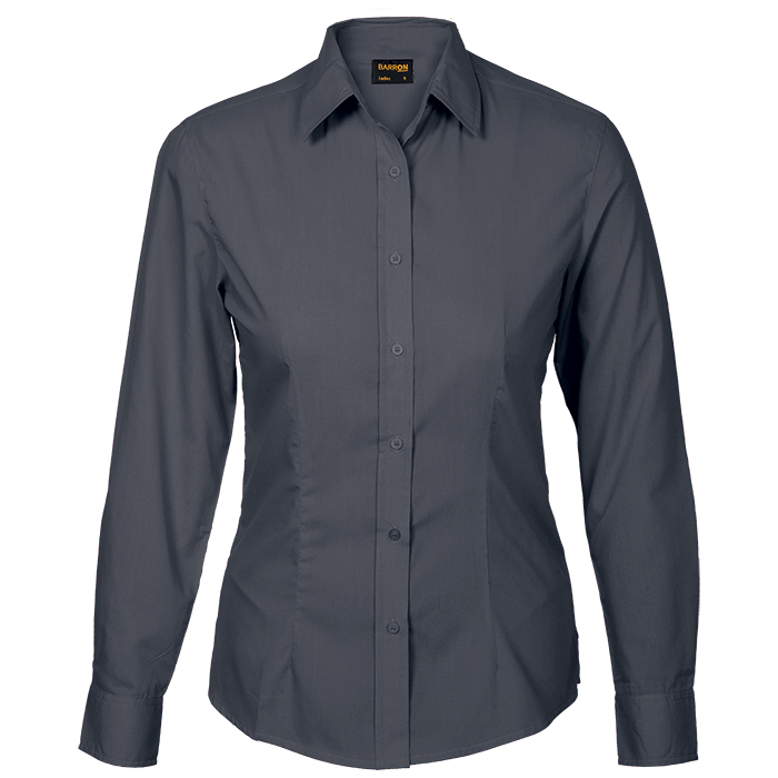 Basic Poly Cotton Blouse Long Sleeve Ladies - Grey