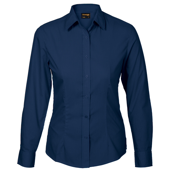 Basic Poly Cotton Blouse Long Sleeve Ladies - Navy