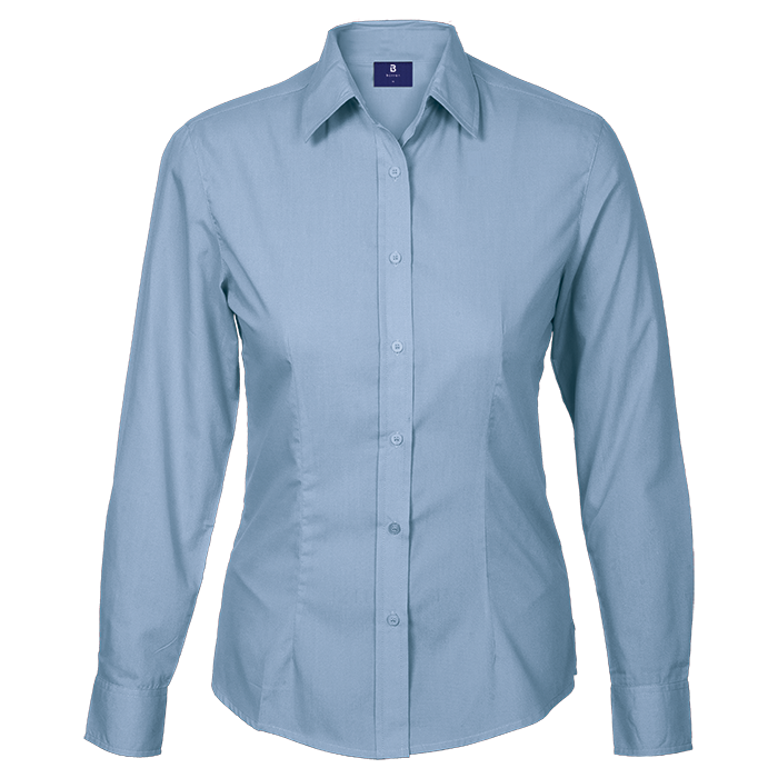 Basic Poly Cotton Blouse Long Sleeve Ladies - Pale Blue