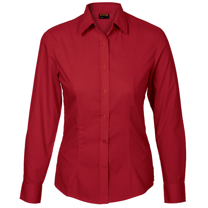 Basic Poly Cotton Blouse Long Sleeve Ladies - Red