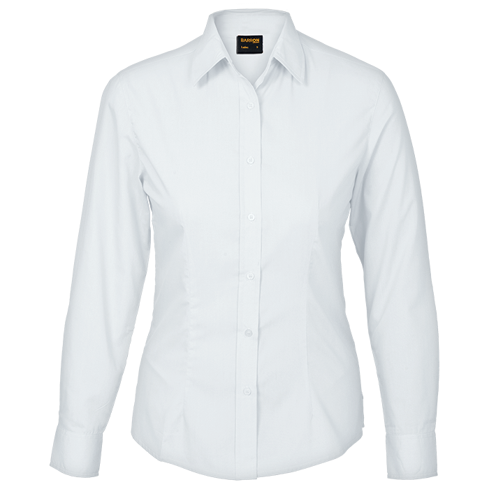 Basic Poly Cotton Blouse Long Sleeve Ladies - White