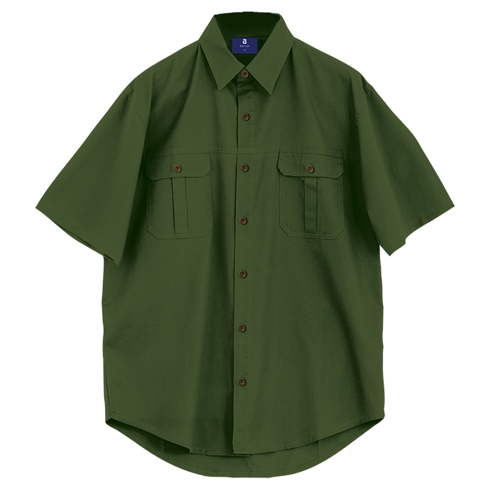 Plain Bush Shirt Mens - Olive