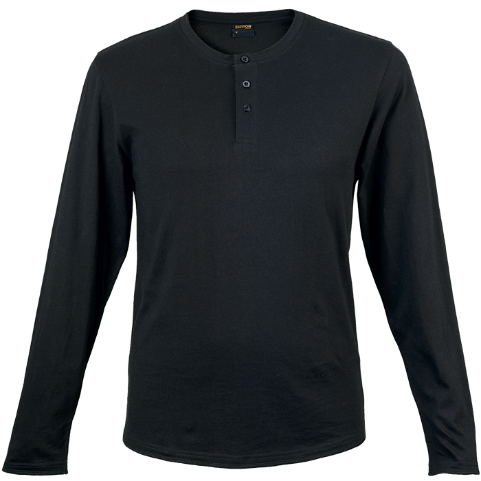 145g Henley Long Sleeve T-Shirt Mens - Black