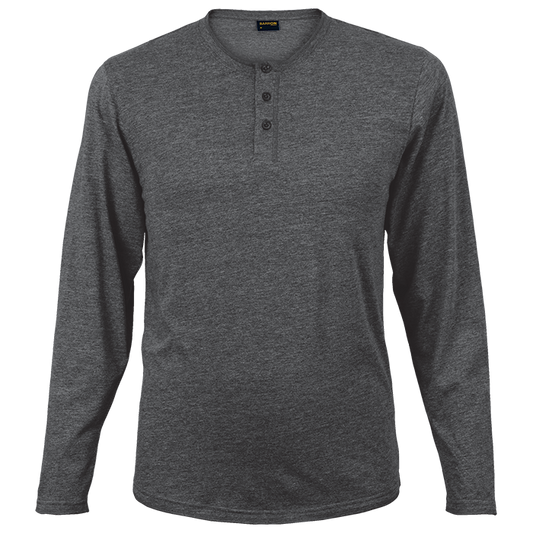 145g Henley Long Sleeve T-Shirt Mens - Charcoal Melange