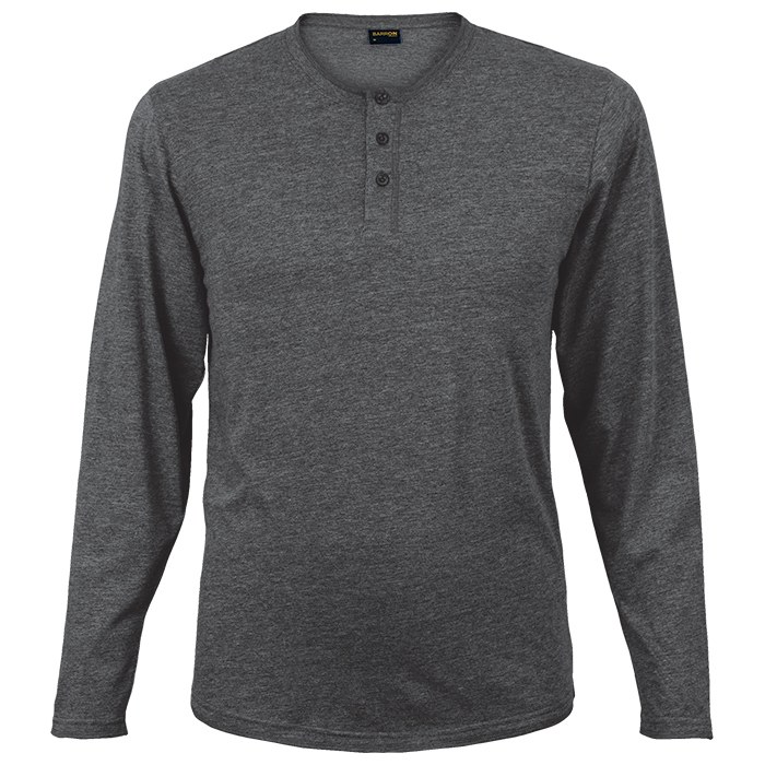 145g Henley Long Sleeve T-Shirt Mens - Charcoal Melange