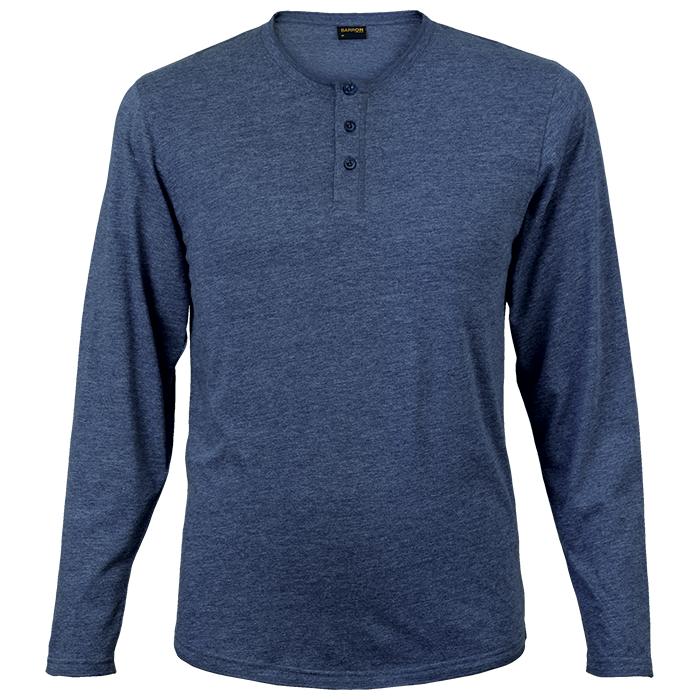 145g Henley Long Sleeve T-Shirt Mens - Navy Melange