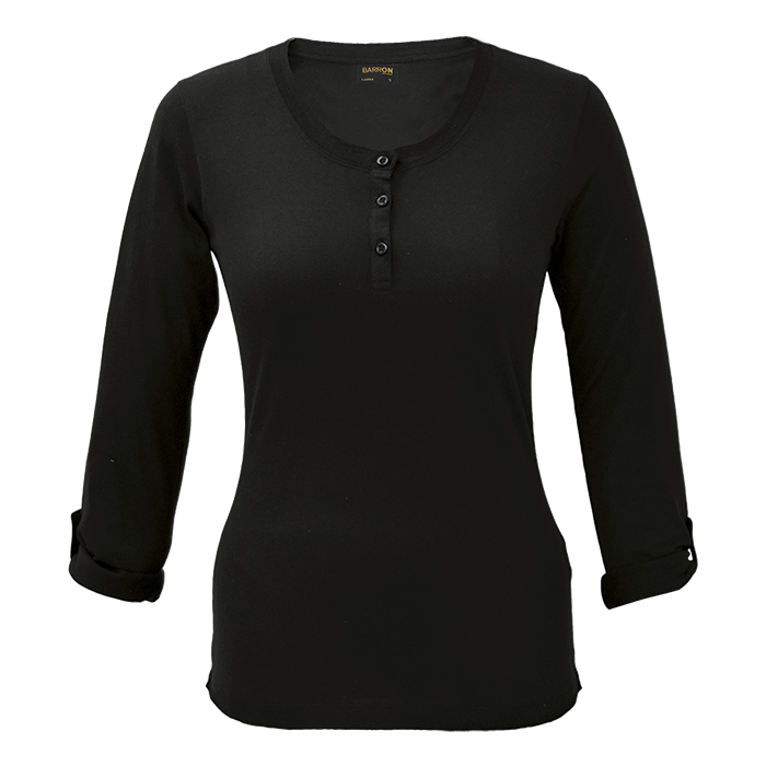 145g Henley Long Sleeve T-Shirt Ladies - Black