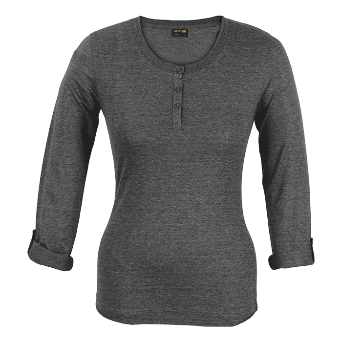 145g Henley Long Sleeve T-Shirt Ladies - Charcoal Melange