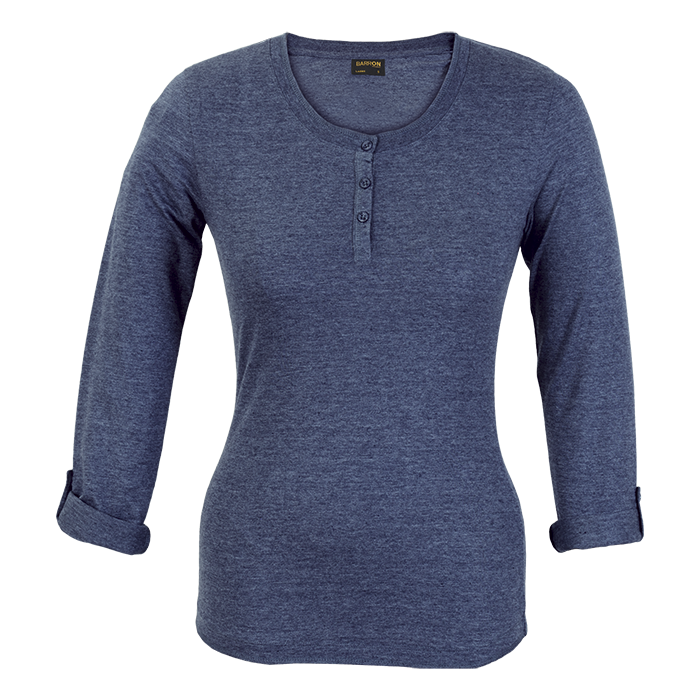145g Henley Long Sleeve T-Shirt Ladies - Navy Melange