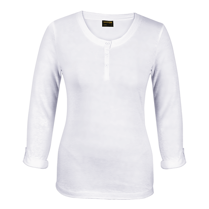 145g Henley Long Sleeve T-Shirt Ladies - White