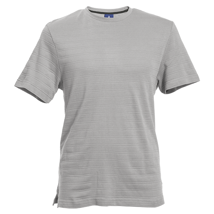 170g Pique Knit Jacquard Stripe T-Shirt - Light Grey
