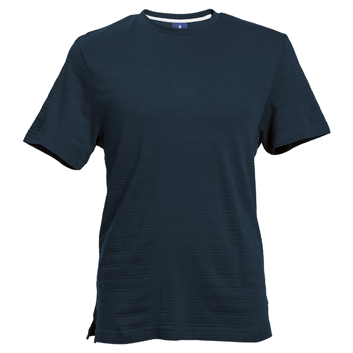 170g Pique Knit Jacquard Stripe T-Shirt - Navy